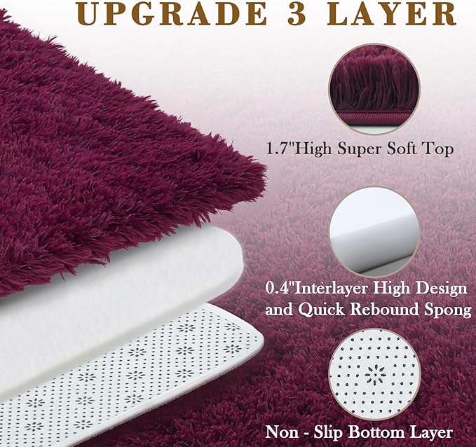 Area Rugs 9x12 Living Room, Shaggy Carpet Soft Plush Furry Bedside Rug Large Area Rugs for Bedroom Kids Girls Boys Home Decor Anti Slip(9 x 12, Burgundy)