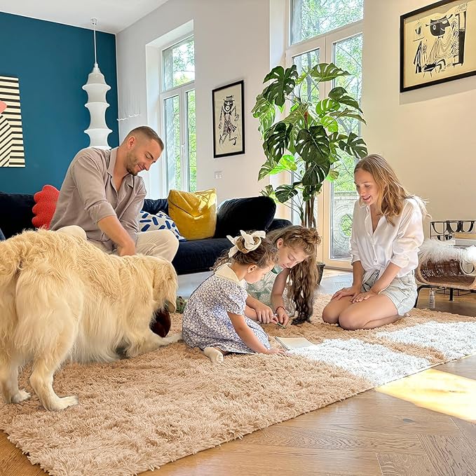 OLANLY 5x6 Area Rugs for Living Room Bedroom, Machine Washable Soft Fluffy Shaggy Bedside Rug, Indoor Floor Carpet for Kids Girls and Boys, Dorms, Nursery Rooms, Home Decor Aesthetic, Beige