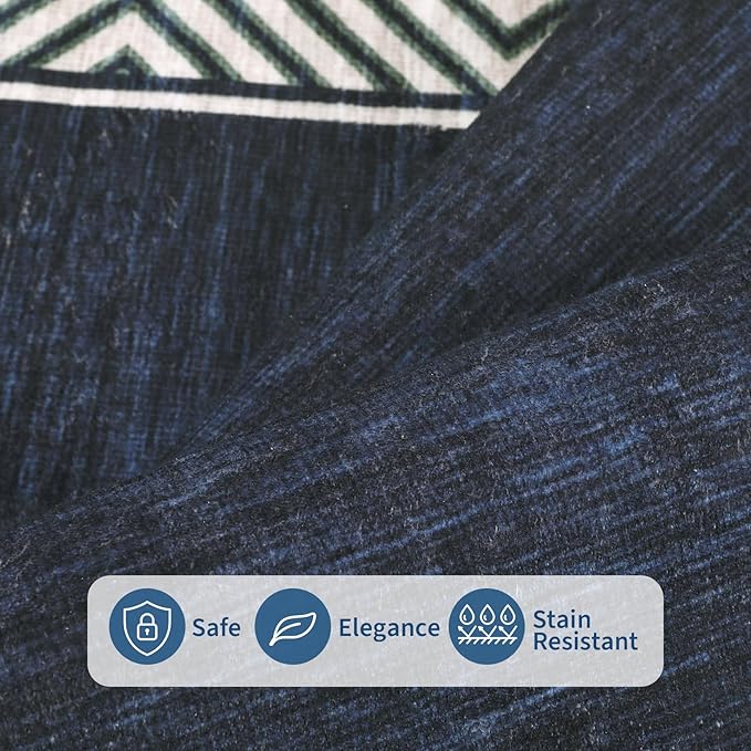 GarveeHome Washable Hallway Rug 2x6 Narrow Modern Bordered Floor Runner, Non-Shedding Contemporary Bedside Rug, Foldable Ultra-Thin Carpet Runner for Bedroom, Kitchen, Laundry Room, Navy Blue