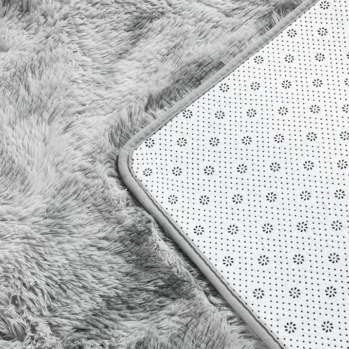 Deerhoo Large Shag Area Rugs 6 x 9, Tie-Dyed Plush Fuzzy Rug for Living Room, Ultra Soft Fluffy Furry Rugs for Bedroom, Indoor Carpet Nursery Rugs for Kids Room Home Decor, Light Grey