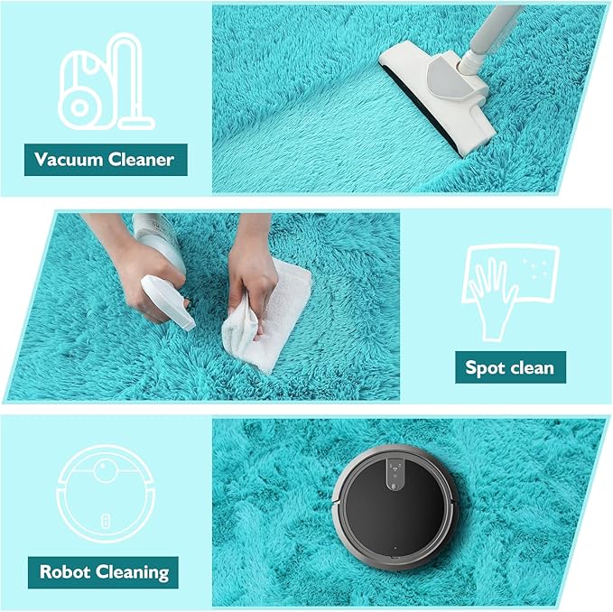 yulidayang Soft Round Area Rug for Kids Bedroom, Fluffy Fuzzy Shaggy Rug 5'X5'for Living Room, Non Slip Circle Plush Rug for Girls Room Nursery Dorm Decor,Light Blue