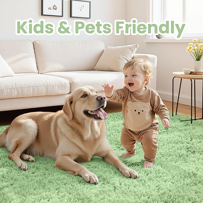 4x6 Area Rugs for Living Room Rug: Soft Fluffy Shag Mint Green Rugs for Bedroom, Non-Slip Large Fuzzy Plush Rug Indoor Floor Carpet for Nursery Kids Boys Girls Room, Dorms, Playroom, Modern Home Decor