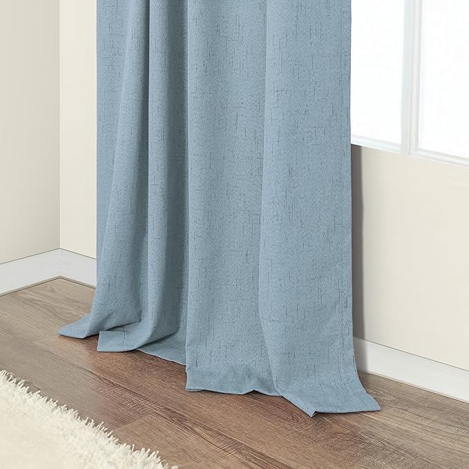 Slate Blue Curtains 108 Inches Long 2 Panel Burg 100% Blackout Boho Linen Textured Darkening Thermal Insulating Ceiling to Floor Length Drapes Dusty Blue Grey Curtain for Bedroom Living Room Divider