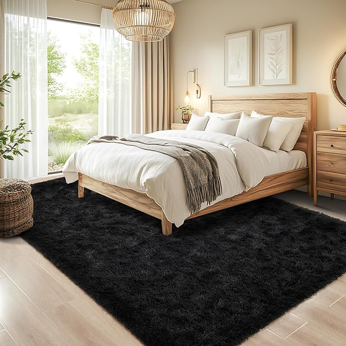 Chicrug Soft Area Rugs for Bedroom Living Room Plush Fluffy Rug 4x6 Feet, Shag Furry Area Rug Carpet Non Shedding for Nursery Children Kids Girls Room Home Decorative, Black