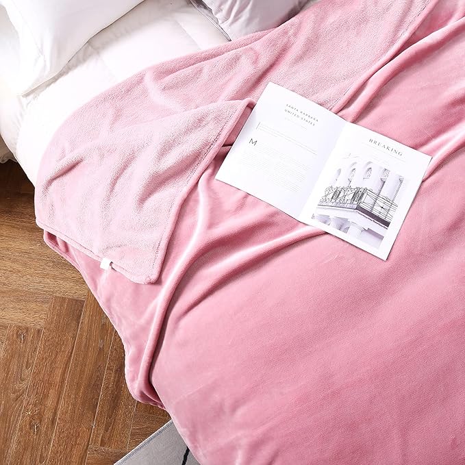TASTHROW Large Flannel Fleece Throw Blanket, 90×108 Inch - Cozy Lightweight Thick Blanket - All Seasons Suitable for Women, Men and Kids (Pink)