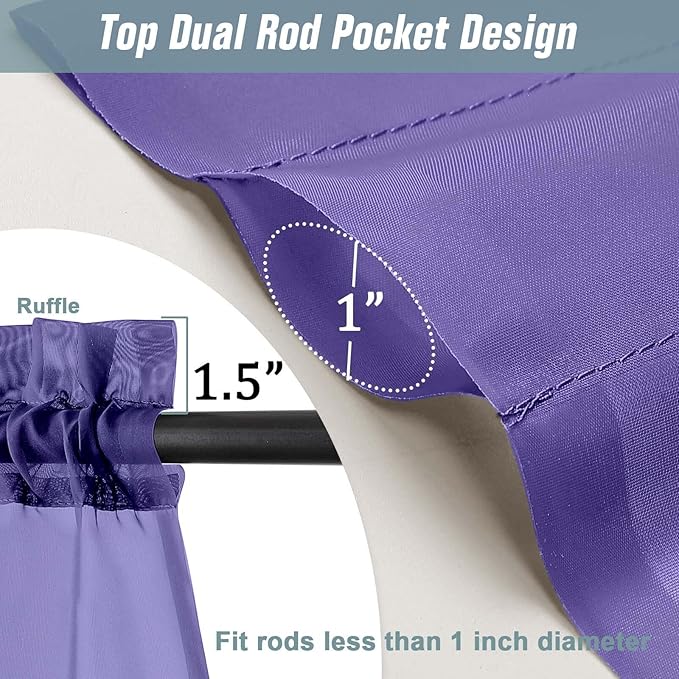 Purple Small Sheer Curtains 2 Panels Set, Kitchen Curtains 36 Inch Length, Elegant Light Filtering Short Window Drapes for Living Room Bedroom, Dual Rod Pocket Design, 2x42Wx36L Inches