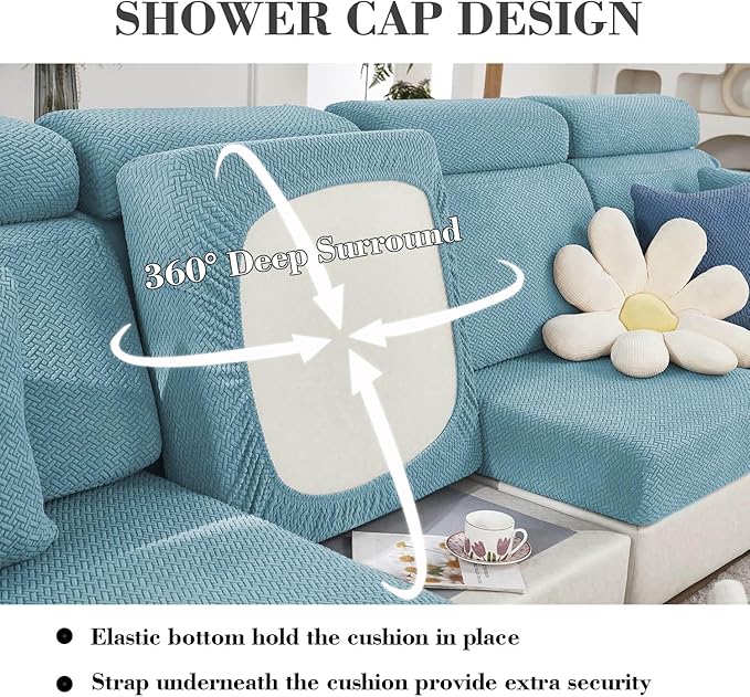 Couch Covers for 3 Cushion Sofa Pet Friendly Couch Cushion Covers Universal Sofa Covers Washable Stretch Slipcovers for Sectional Sofa (Texture Sea Blue,Large Triple Seat Cover)