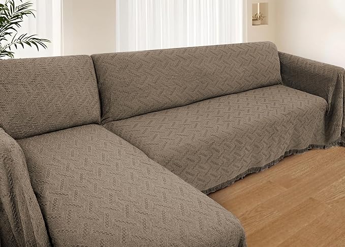 HOMERILLA Sectional Couch Covers for Sectional Sofa L Shaped Sofa Cover Blanket 2 Pieces L Shape Furniture Protector for Pets Dogs(Taupe, Large)