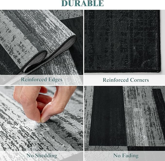 LIANLAM 2x3 Washable Entryway Rug,Non-Slip Indoor Door Mat with Vintage Checkered Pattern, Stain & Water Resistant Faux Wool Low Pile for Front Door,Hall,Kitchen,Bathroom - Easy Clean(2x3,Gray)