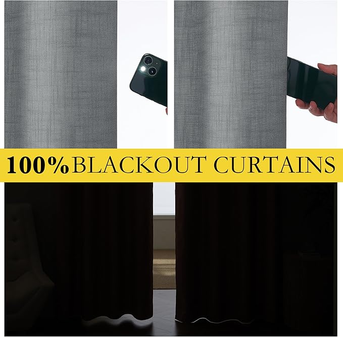 NICETOWN 100% Absolutely Blackout Linen Curtains, Dove Grey, 34" Wide, 48" Length Energy Saving Curtains for Cupboard 2 Panels Set, Vertical Blinds
