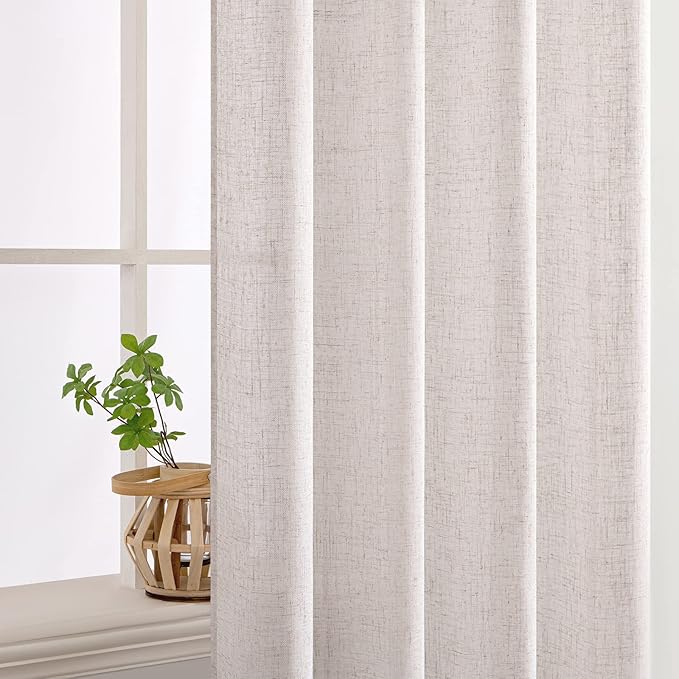 MIULEE White Linen Curtains 54 Inch Length 2 Panels for Bedroom Living Room, Soft Thick Linen Textured Natural Short Window Drapes Semi Sheer Light Filtering Back Tab Rod Pocket Burlap Look Decor