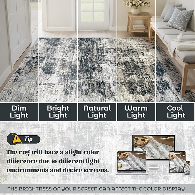 9x12 Area Rug for Living Room, Washable Modern Abstract Large Area Rug Neutral Soft Non Slip Kids Rug Stain Resistant Indoor Carpet for Bedroom Dining Room Playroom Office(BlackGrey, 9'x12')