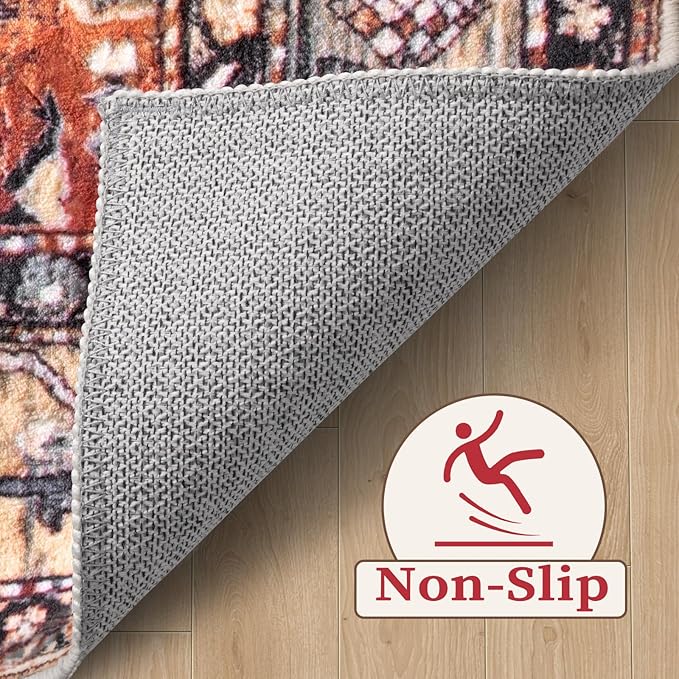 SERISSA 5x7 Boho Tribal Area Rug, Washable Large Rugs for Living Room, Ultra Soft Non-Slip Bedroom Rug Print Distressed Vintage Farmhouse Carpet Rug for Dining Room Dorm Office Home Decor