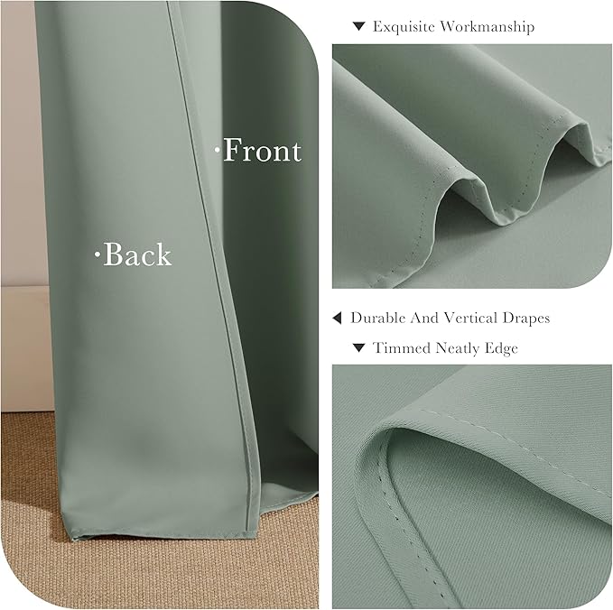 Pony Dance Short Black Out Curtain Panels for Basement, Small Drapes for Bathroom, Thermal Insulated Tiers for Basement, 34x45 inch, 2 Window Curtain Panels, Sage Green