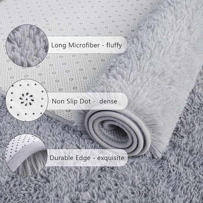 Chicrug Soft Area Rugs for Bedroom Living Room Plush Fluffy Rug 2x4 Feet, Shag Furry Area Rug Carpet Non Shedding for Nursery Children Kids Girls Room Home Decorative, Grey
