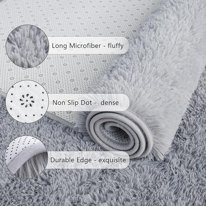 Chicrug Soft Area Rugs for Bedroom Living Room Plush Fluffy Rug 4x6 Feet, Shag Furry Area Rug Carpet Non Shedding for Nursery Children Kids Girls Room Home Decorative, Grey