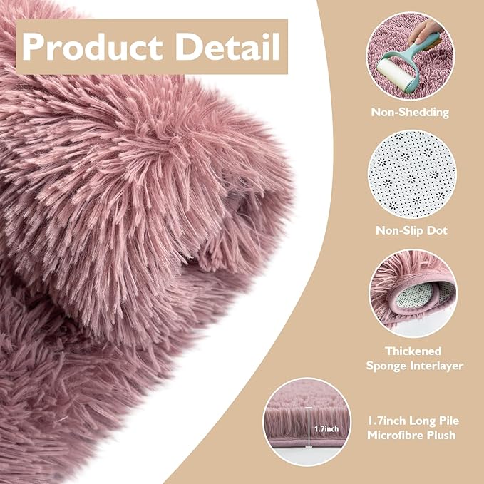 6x9 Fluffy Area Rug for Living Room,Shag Area Rugs for Bedroom,Blush Soft Fuzzy Rug Non-Shedding Indoor Plush Carpet for Kids Bedroom Nursery Dorm Home Decor