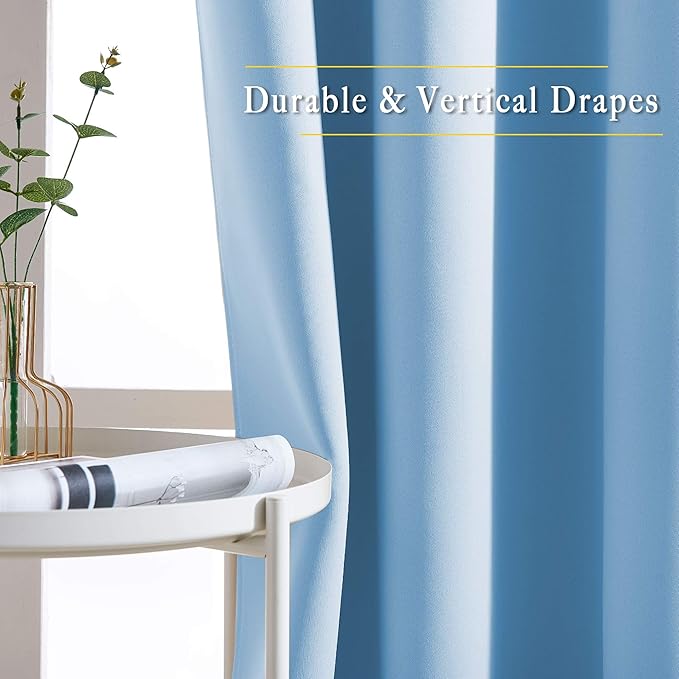 NICETOWN Blackout 90 inch Curtains for Living Room, Grommet Thermal Insulated Doorway Curtains Room Darkening Window Treatments for Bedroom, 2 Panels, W52 x L90, Blue