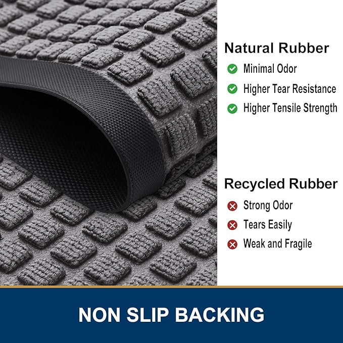 Smiry Front Door Mat Outside Entrance, Heavy Duty Natural Rubber Doormat, Non Slip, Trap Dirt and Moisture, Easy Clean, Low Profile Welcome Floor Mats for Indoor Outdoor Entry, 71x23 Inch, Mix Grey