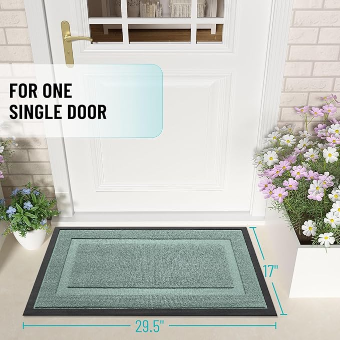 OLANLY Front Door Mat Indoor Outdoor Entrance, Waterproof All-Season, All-Weather Doormat, Sturdy Natural Rubber, Low Profile, Easy Clean Patio Porch Entryway Mat, 47x32, Grayish Green