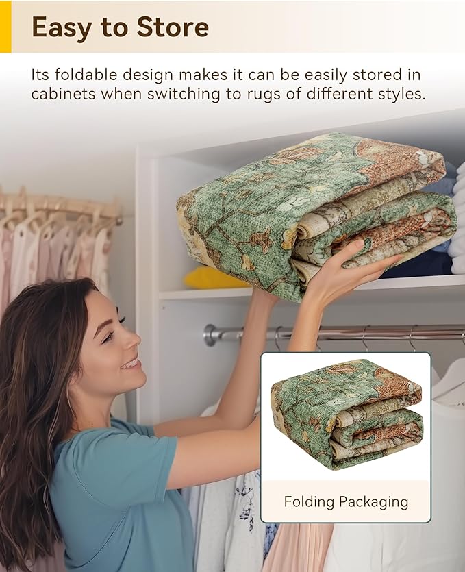Area Rugs 8ft Washable Non-Slip, Floral Vintage Distress Print Pattern Medallion Carpet for Living Room Bedroom Dining Room, Brick Red Rust Neutral Brown Burnt Orange