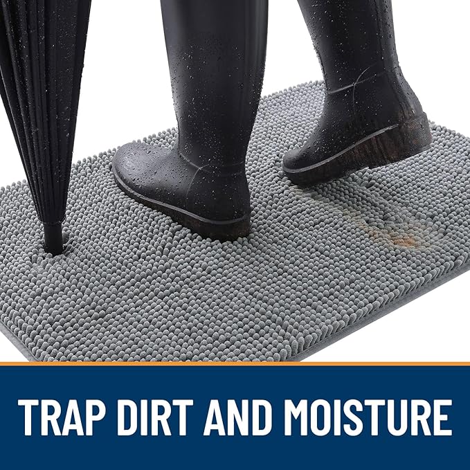 OLANLY Dog Door Mat for Muddy Paws 35x24, Absorbs Moisture and Dirt, Absorbent Non-Slip Washable Doormat, Quick Dry Chenille Mud Mat for Dogs, Entry Indoor Entryway Carpet for Inside Floor, Grey