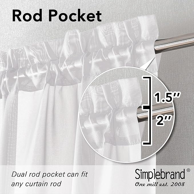 Simplebrand White Sheer Curtains, 72" Length, 2 Panels Set - Light Filtering, Rod Pocket Window Curtains for Bedroom (White, 59" W x 72" L)