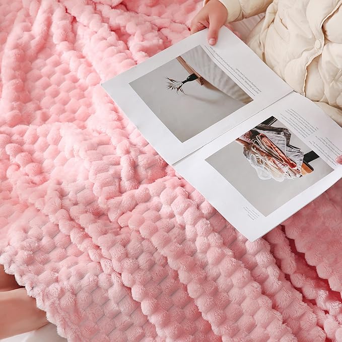 Puncuntex Light Pink Throw Blanket 108"×90" inches Fuzzy 3D Jacquard Decorative Flannel Fleece Super Soft Plush Cozy Blanket for Couch Sofa Chair Lightweight