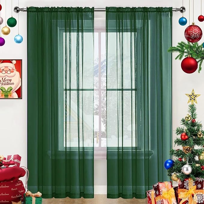 SpaceDresser Basic Rod Pocket Sheer Voile Window Curtain Panels White 1 Pair 2 Panels 70 Width 108 Inch Long for Kitchen Bedroom Children Living Room Yard(Foliage Green,70 W x 108 L)