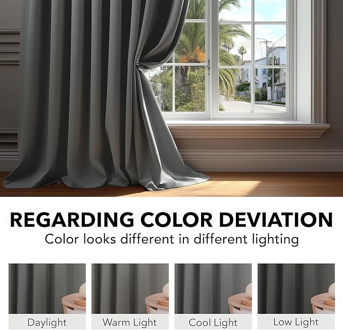 Deconovo Blackout Curtains, Thermal Insulated, W52 x L108 2 Panels, Back Tab, Machine Washable, Room-Darkening Drapes for Bedroom/Living Room Light Grey