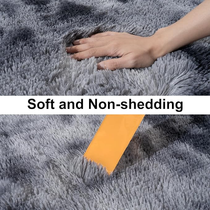 Ultra Soft Runner Rugs for Bedroom Hallways with Upgraded Non-Slip Rubber Backing & Thick Memory Sponge, 2 Packs 2x4 Feet Fluffy Shag Throw Area Rug for Bedside Dorm Tie-dye Dark Grey