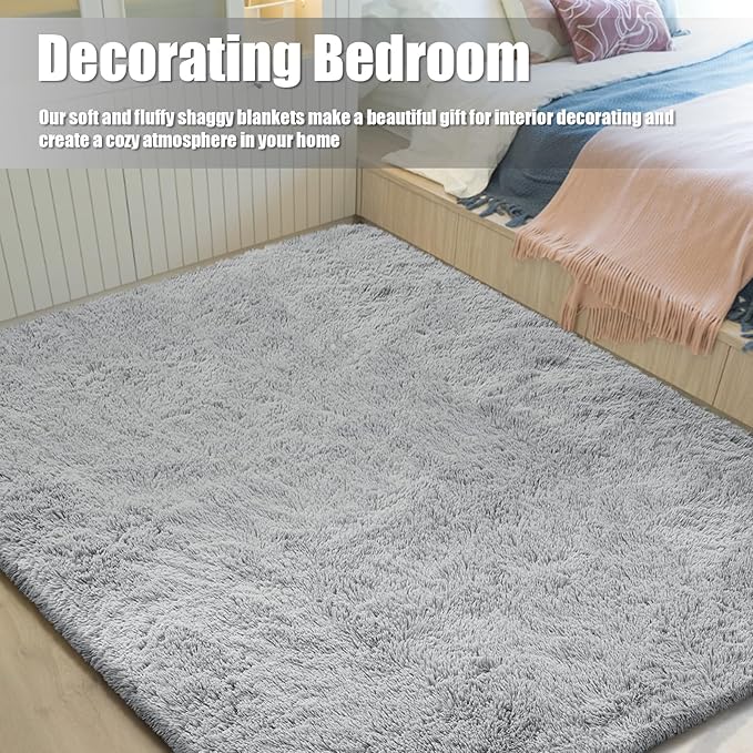 Shag Area Rug for Bedroom 5x8,Grey Fluffy Area Rugs for Living Room,Soft Fuzzy Rug Non-Shedding Indoor Plush Carpet for Kids Bedroom Nursery Dorm Home Decor