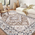 Lofus 5x7 Area Rugs for Living Room, Washable Area Rug, Rugs for Bedroom, Kitchen, Vintage Boho Carpet, Soft Non-Slip, Low Pile Large Area Rug for Office Dining Room, Floral Brown