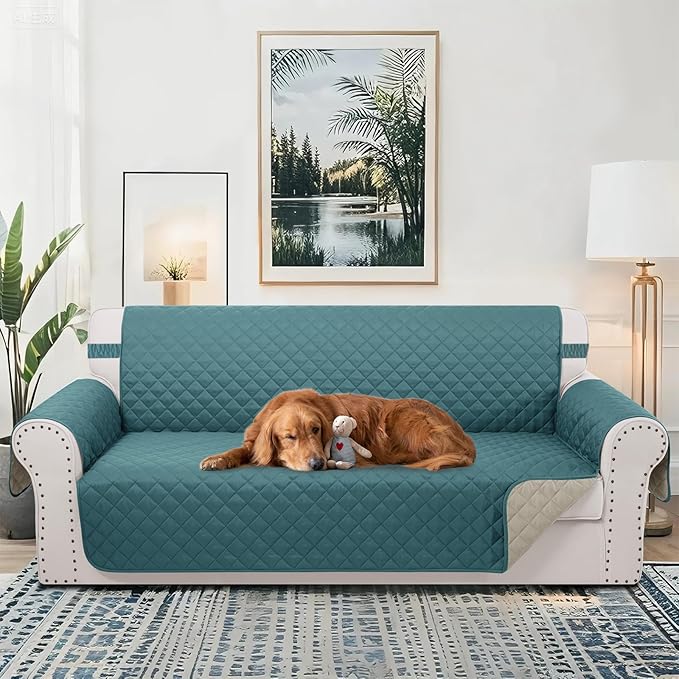 Reversible Oversized Sofa Covers Couch Cover Furniture Protector for Dogs Elastic Straps Water Resistant(XLSofa,Blue/Beige)