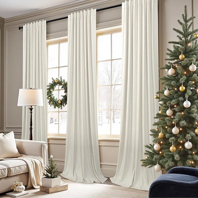 108 Inch Curtains 2 Panel Set Burg Modern Dark Out Curtains for Bedroom Insulating Noise Reducing Soundproof Extra Long Wide Drapes Floor Length to Ceiling Curtain for Living Room Window 9ft Cream