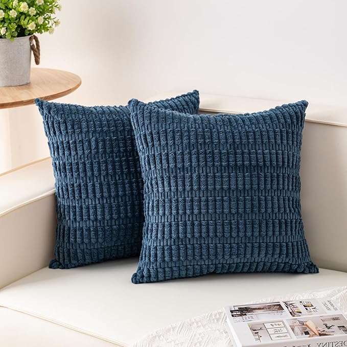 Pack of 2 Corduroy Decorative Throw Pillow Covers 24x24 InchSoft Striped Pillow Covers Modern Farmhouse Home Decor for Sofa Living Room Couch Bed（Teal）