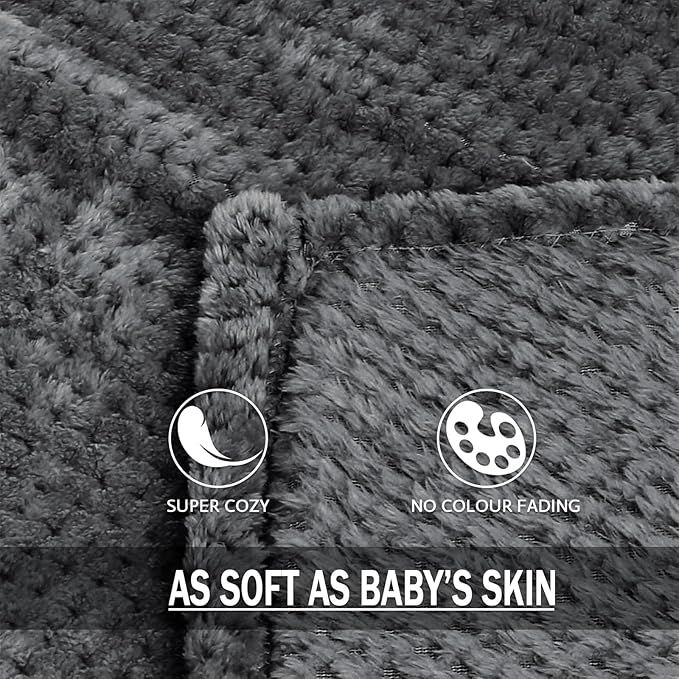 Exclusivo Mezcla Fleece Bed Blanket King Size, Super Soft and Warm Blankets for Couch, Sofa and Bed Waffle Textured, Cozy, Fuzzy and Lightweight (Dark Grey, 90x104 Inches)