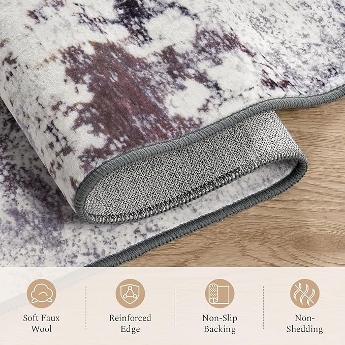 Rugflix 5x7 Area Rugs for Living Room, Washable Large Rug Stain-Resistant Low Pile, Modern Neutral Carpet for Dining Room Home Office Kid Room Nursery Bedroom, Grey Brown
