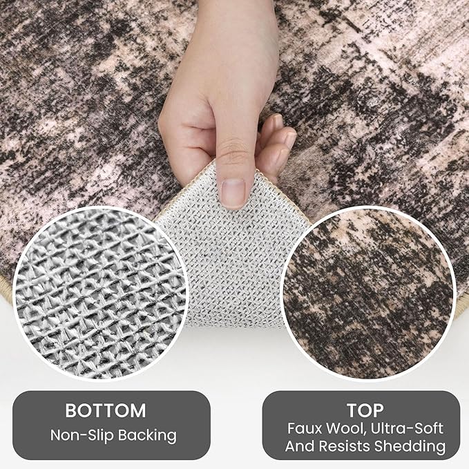 IOHOUZE Abstract Runner Rug 3x10 Ft Washable Runners for Hallways, Non Slip Kitchen Runner Printed Faux Wool Entryway Runner Indoor, Modern Abstract Floor Carpet for Hall Bedroom, Brown/Rust