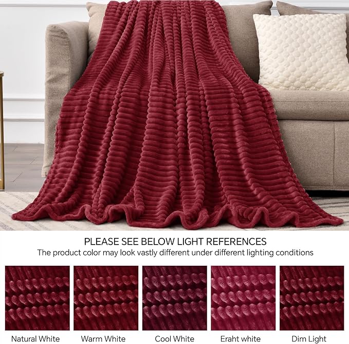 BEDELITE Fleece Blanket Twin Size – 3D Ribbed Jacquard Soft and Warm Decorative Fuzzy Blankets – Cozy, Fluffy, Plush Lightweight Throw Blankets for Couch, Bed, Sofa(Burgundy, 60x80 inches)
