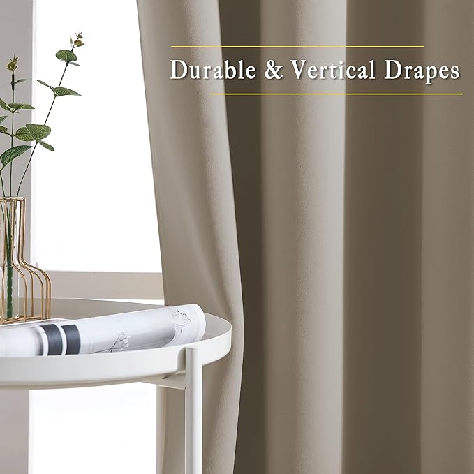 NICETOWN Room Darkening Curtains for Nursery, Grommet Thermal Insulated Light Blocking Window Treatments Sound Reducing for Bedroom, W37 x L72, 2 Panels, Taupe