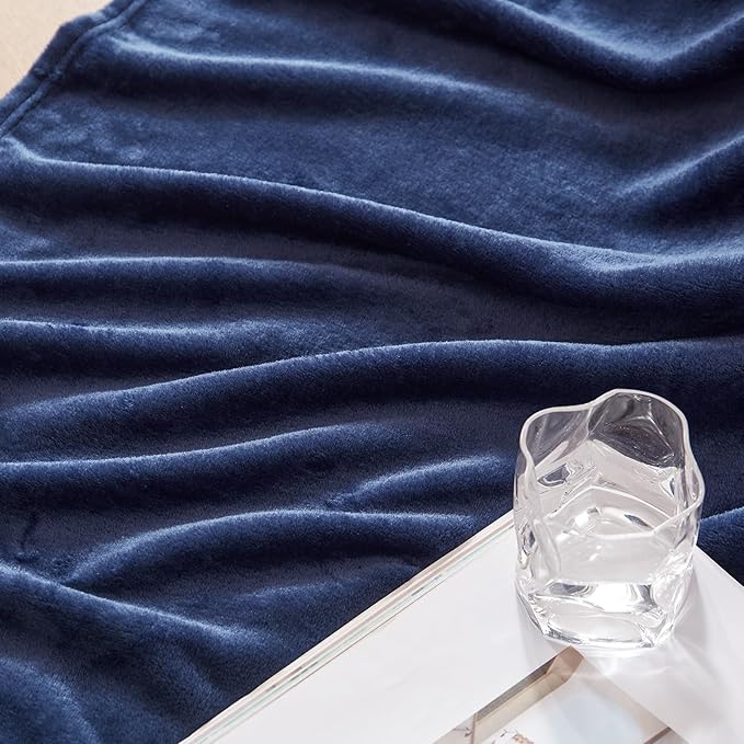 Exclusivo Mezcla Fleece Navy Blue Throw Blanket for Couch, Sofa, Super Soft and Warm Blankets, All Season, Cozy, Plush, Lightweight, 50x60 Inches