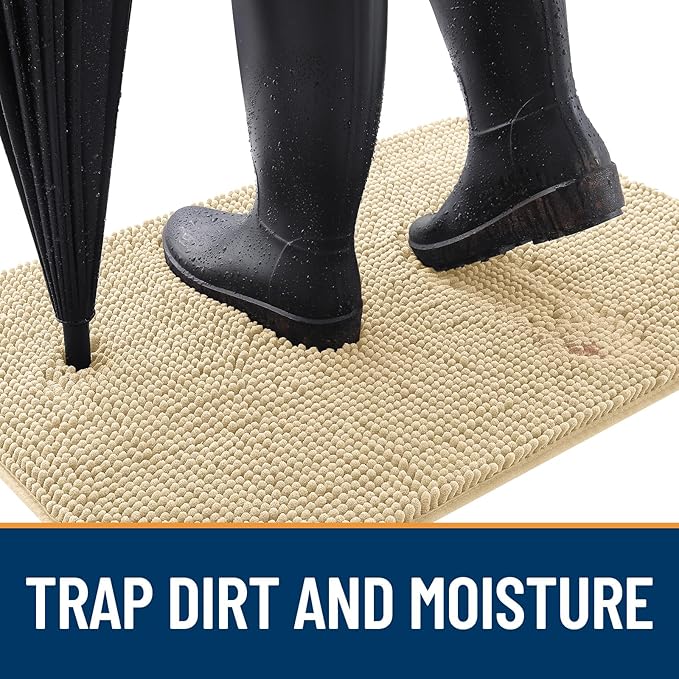 OLANLY Dog Door Mat for Muddy Paws 70x35, Absorbs Moisture and Dirt, Absorbent Non-Slip Washable Doormat, Quick Dry Chenille Mud Mat for Dogs, Entry Indoor Entryway Carpet for Inside Floor, Sand