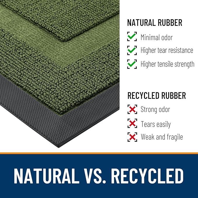 OLANLY Front Door Mat Indoor Outdoor Entrance, Waterproof All-Season, All-Weather Doormat, Sturdy Natural Rubber, Low Profile, Easy Clean Patio Porch Entryway Mat, 35x23, Classic Green
