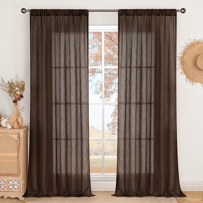 BGment Extra Long 108 Inch Length Curtains for Living Room Windows, Linen Brown Drapes Rustic Country Textured for Farmhouse Bedroom Decor Lightweight Rod Pocket, 2 Panels Set, Each 52 Inch Wide