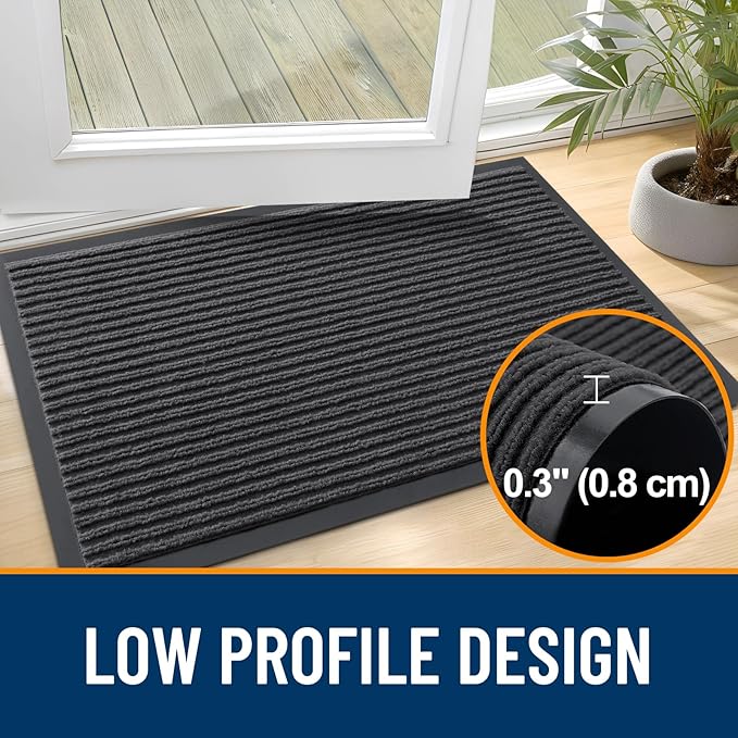 OLANLY Front Door Mat Indoor Outdoor Entrance, 2-Pack 35 x 23 Inch, Waterproof Heavy Duty Doormat, Fade Resistant, Low Profile, Easy Clean Patio Porch Welcome Floor Mats for Entry, Charcoal Grey