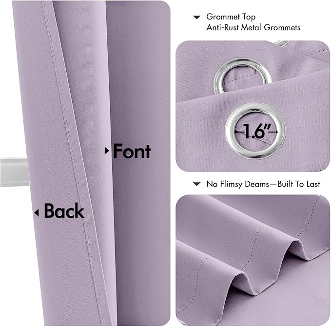 MIULEE Lilac Blackout Curtains for Bedroom Living Room 45 Inches Long 2 Panels, Thermal Insulated Room Darkening Drapes Solid Grommet Noise Reduction Light Blocking Window Treatments 40x45 Inch