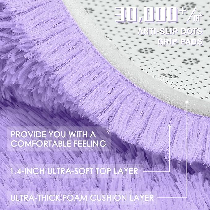 OLANLY Area Rugs for Living Room, Machine Washable 4x5.9 ft Soft Fluffy Shaggy Bedside Rug, Indoor Floor Carpet for Kids Girls and Boys, Dorms, Nursery Rooms, Home Decor Aesthetic, Light Purple