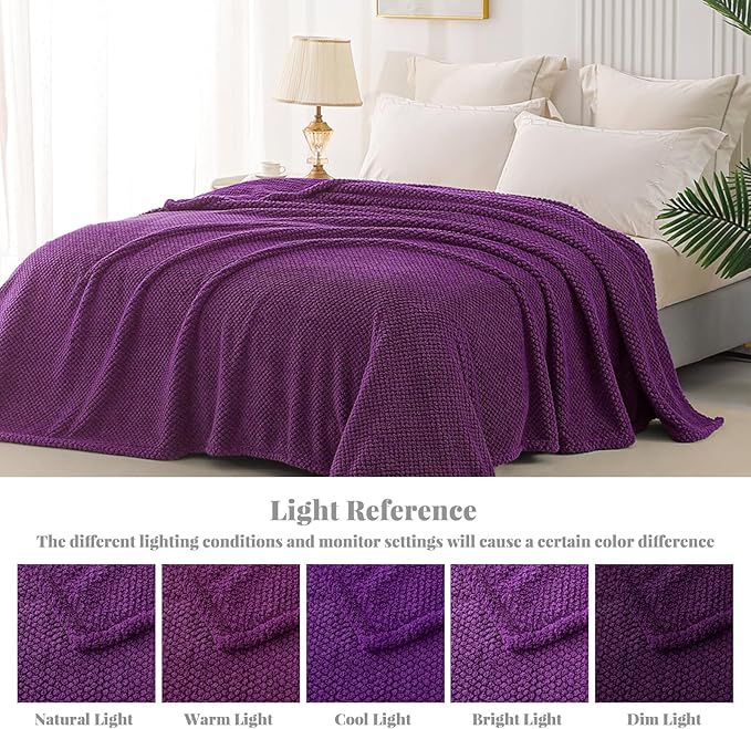 Whale Flotilla King Size Fuzzy Fleece Blanket for Bed, 90x104 Inch Fluffy Warm Soft Jacquard Blankets for All Season, Lightweight and Cozy, Purple