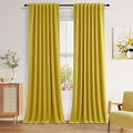 Guken Celery Yellow 100% Blackout Linen Curtains 102 Inch Length 2 Panels Set for Living Room Bedroom Back Tab Rod Pocket Thermal Insulated Black Out Drapes Room Darkening,52x102